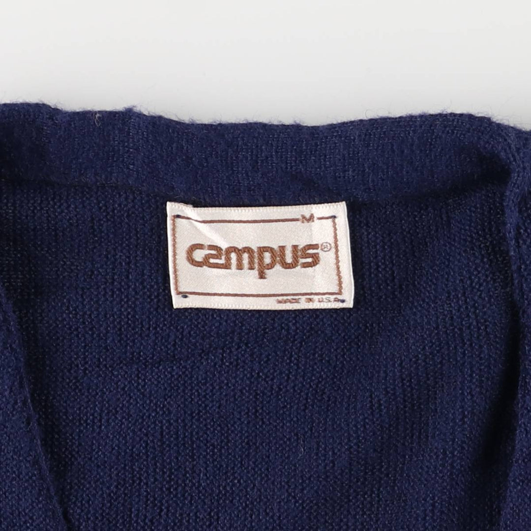Vintage 1980'S Campus acrylic knit cardigan, made in the USA, size M, men's Oron Acrylic navy blue type Vintage Second Hand