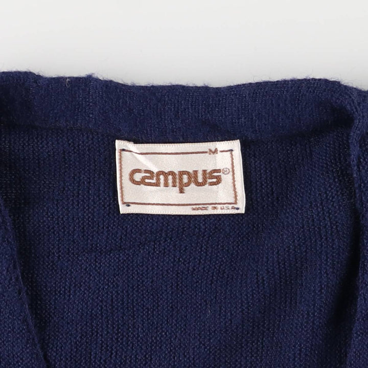 Vintage 1980'S Campus acrylic knit cardigan, made in the USA, size M, men's Oron Acrylic navy blue type Vintage Second Hand