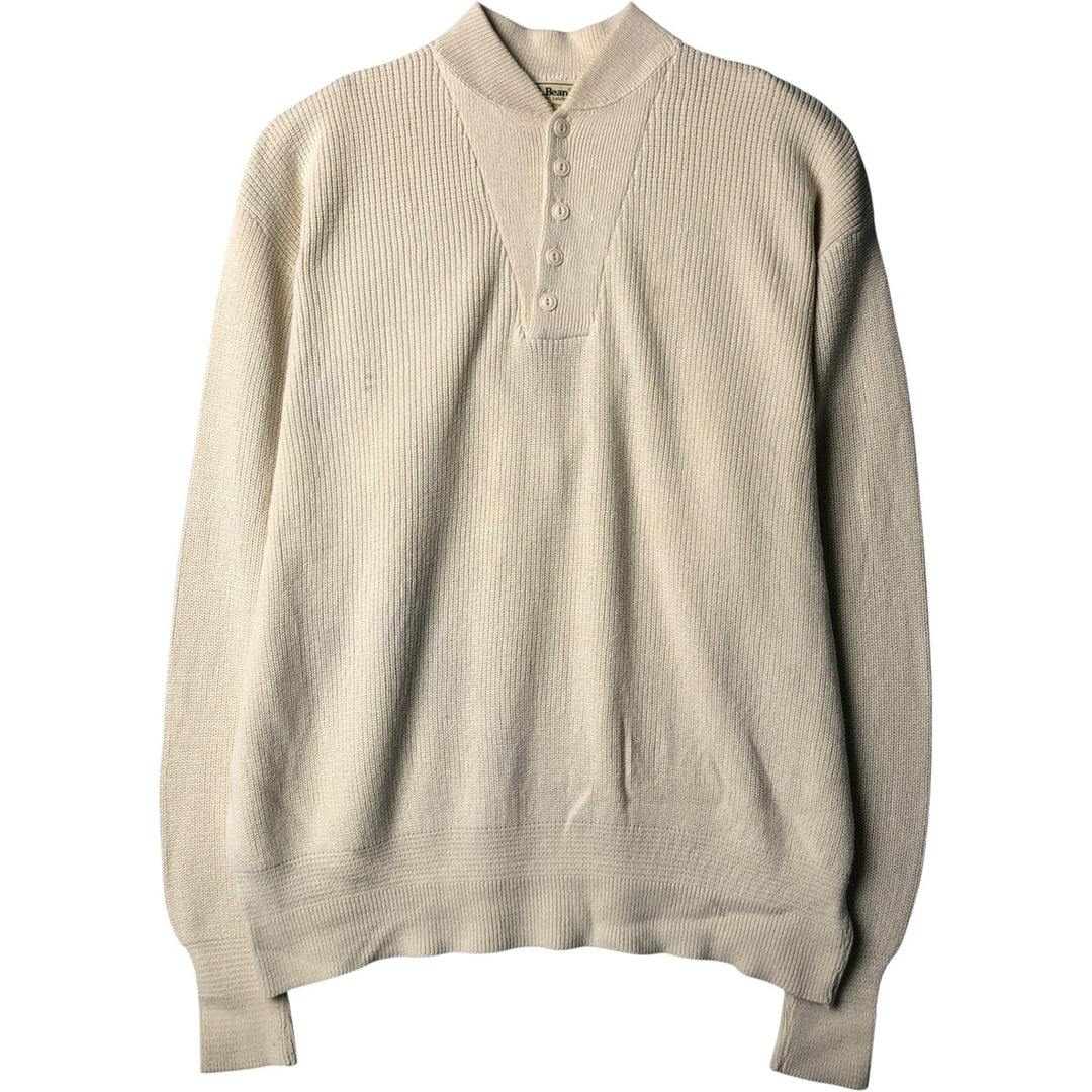 Vintage 1980'S LLBean Henley Neck Cotton Knit Sweater, Made in USA, Men's XL cotton pale white type Vintage Second Hand