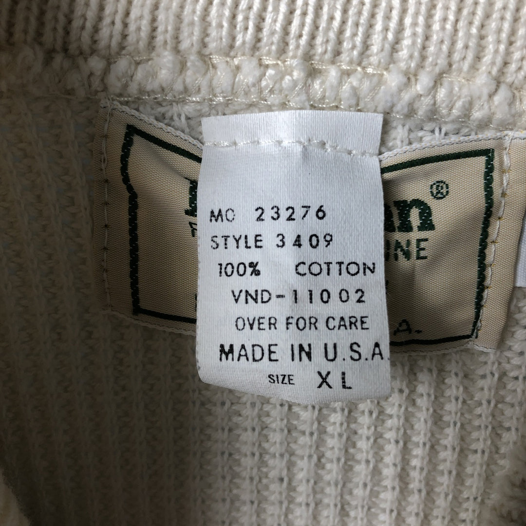 Vintage 1980'S LLBean Henley Neck Cotton Knit Sweater, Made in USA, Men's XL cotton pale white type Vintage Second Hand