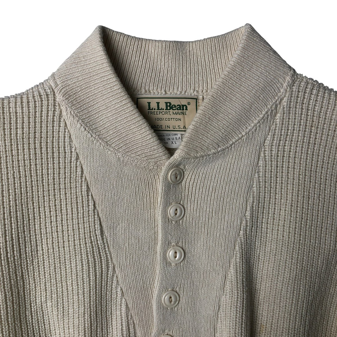 Vintage 1980'S LLBean Henley Neck Cotton Knit Sweater, Made in USA, Men's XL cotton pale white type Vintage Second Hand