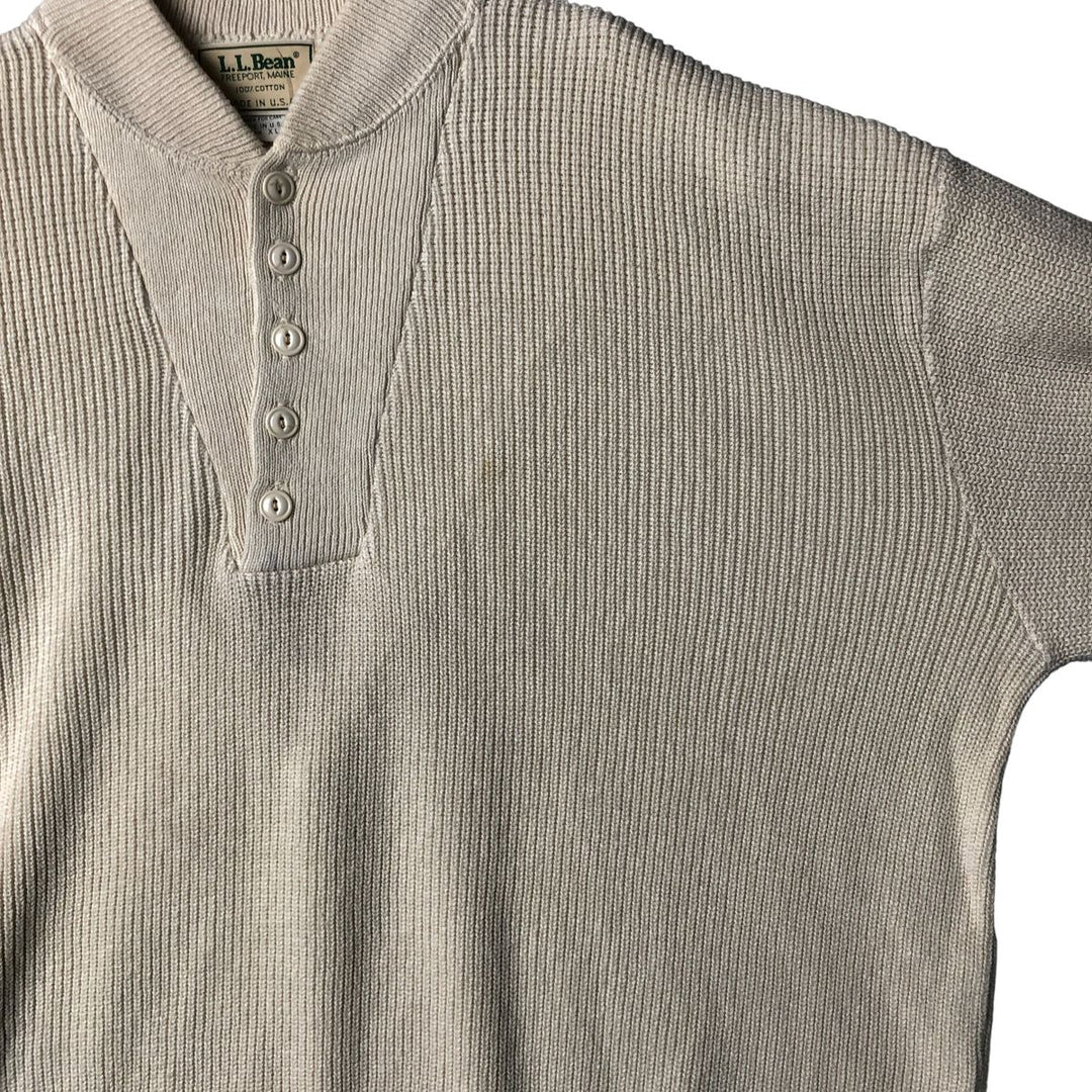 Vintage 1980'S LLBean Henley Neck Cotton Knit Sweater, Made in USA, Men's XL cotton pale white type Vintage Second Hand
