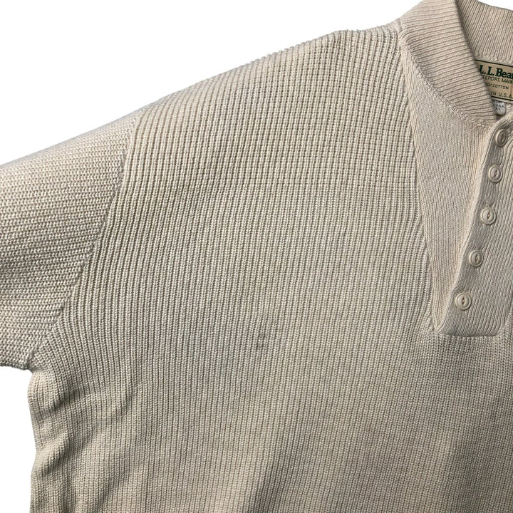 Vintage 1980'S LLBean Henley Neck Cotton Knit Sweater, Made in USA, Men's XL cotton pale white type Vintage Second Hand