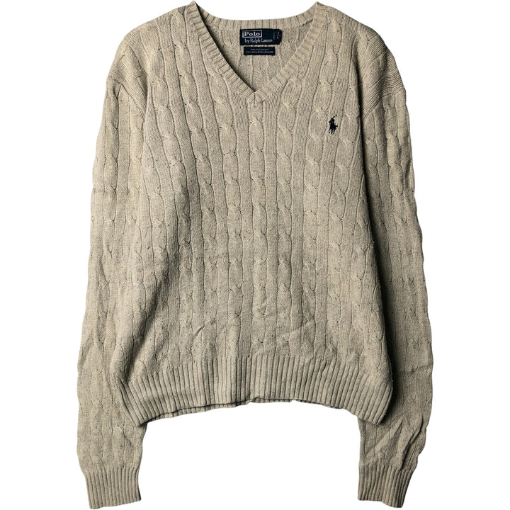 Ralph Lauren POLO by Ralph Lauren cable knit V-neck silk knit sweater, men's size M silk gray type Vintage Second Hand