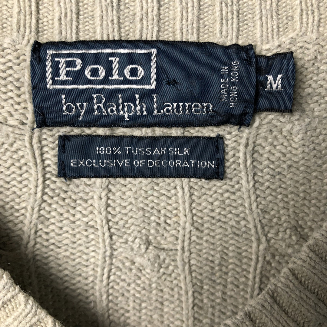 Ralph Lauren POLO by Ralph Lauren cable knit V-neck silk knit sweater, men's size M silk gray type Vintage Second Hand
