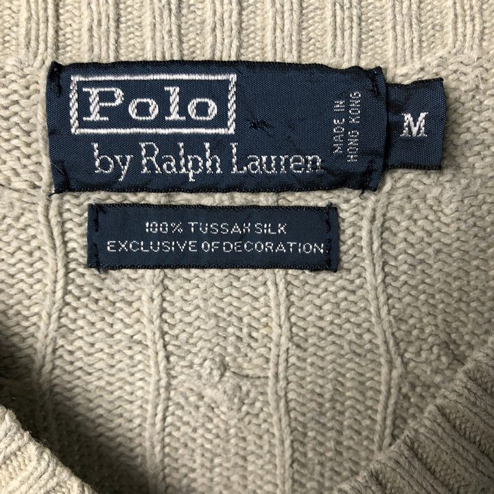 Ralph Lauren POLO by Ralph Lauren cable knit V-neck silk knit sweater, men's size M silk gray type Vintage Second Hand