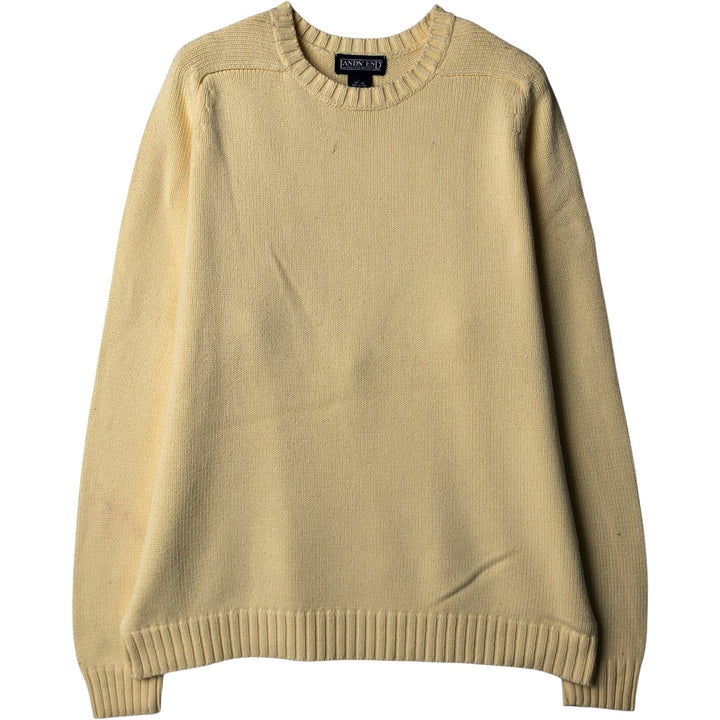 00'S LANDS' END cotton knit sweater, men's size L cotton yellow type Vintage Second Hand