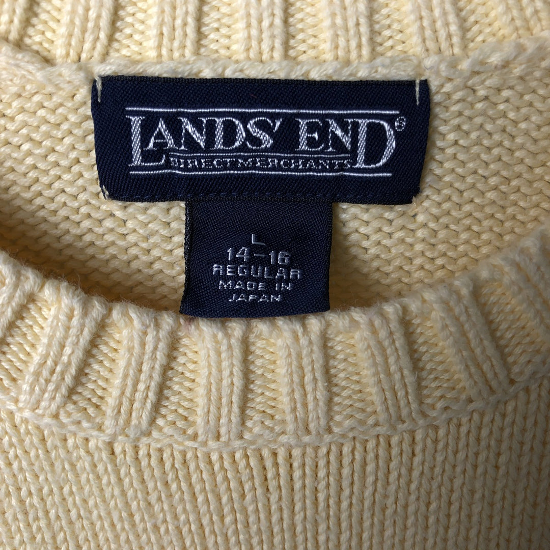 00'S LANDS' END cotton knit sweater, men's size L cotton yellow type Vintage Second Hand
