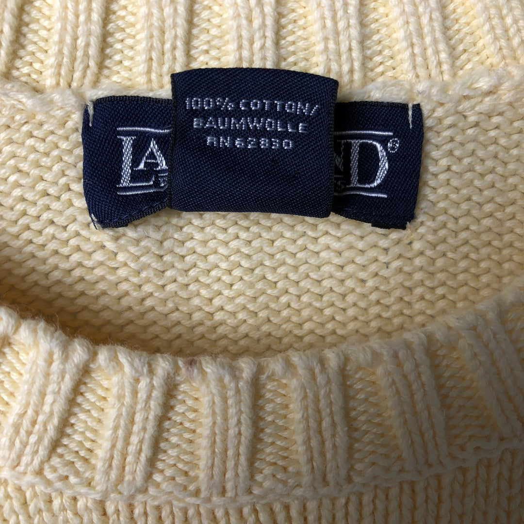 00'S LANDS' END cotton knit sweater, men's size L cotton yellow type Vintage Second Hand