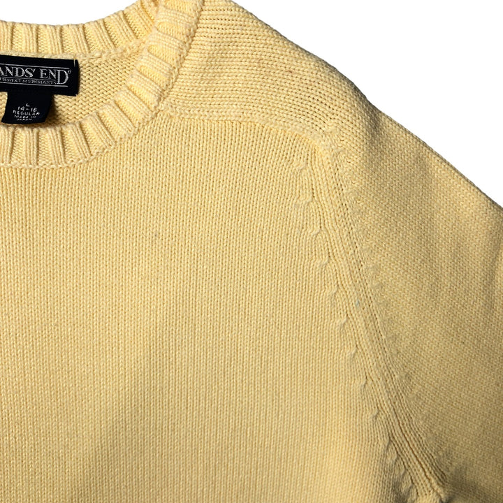 00'S LANDS' END cotton knit sweater, men's size L cotton yellow type Vintage Second Hand