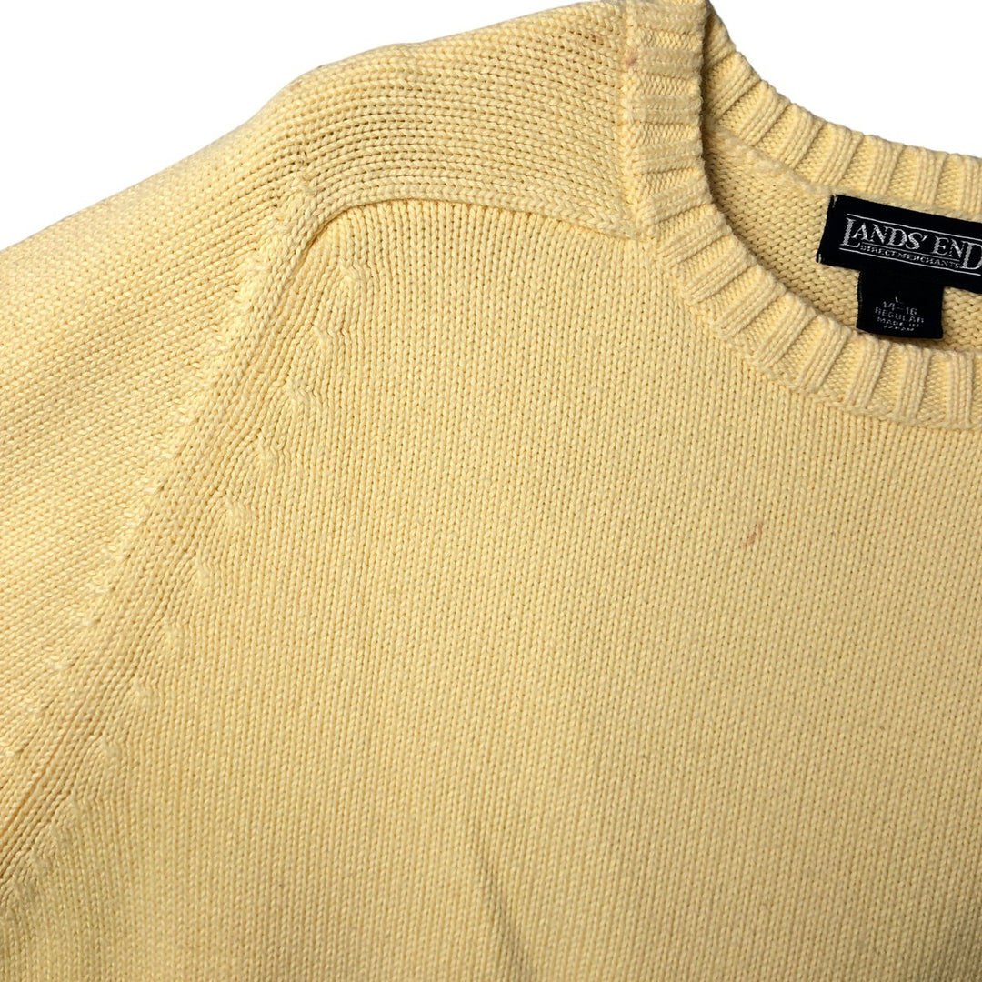 00'S LANDS' END cotton knit sweater, men's size L cotton yellow type Vintage Second Hand