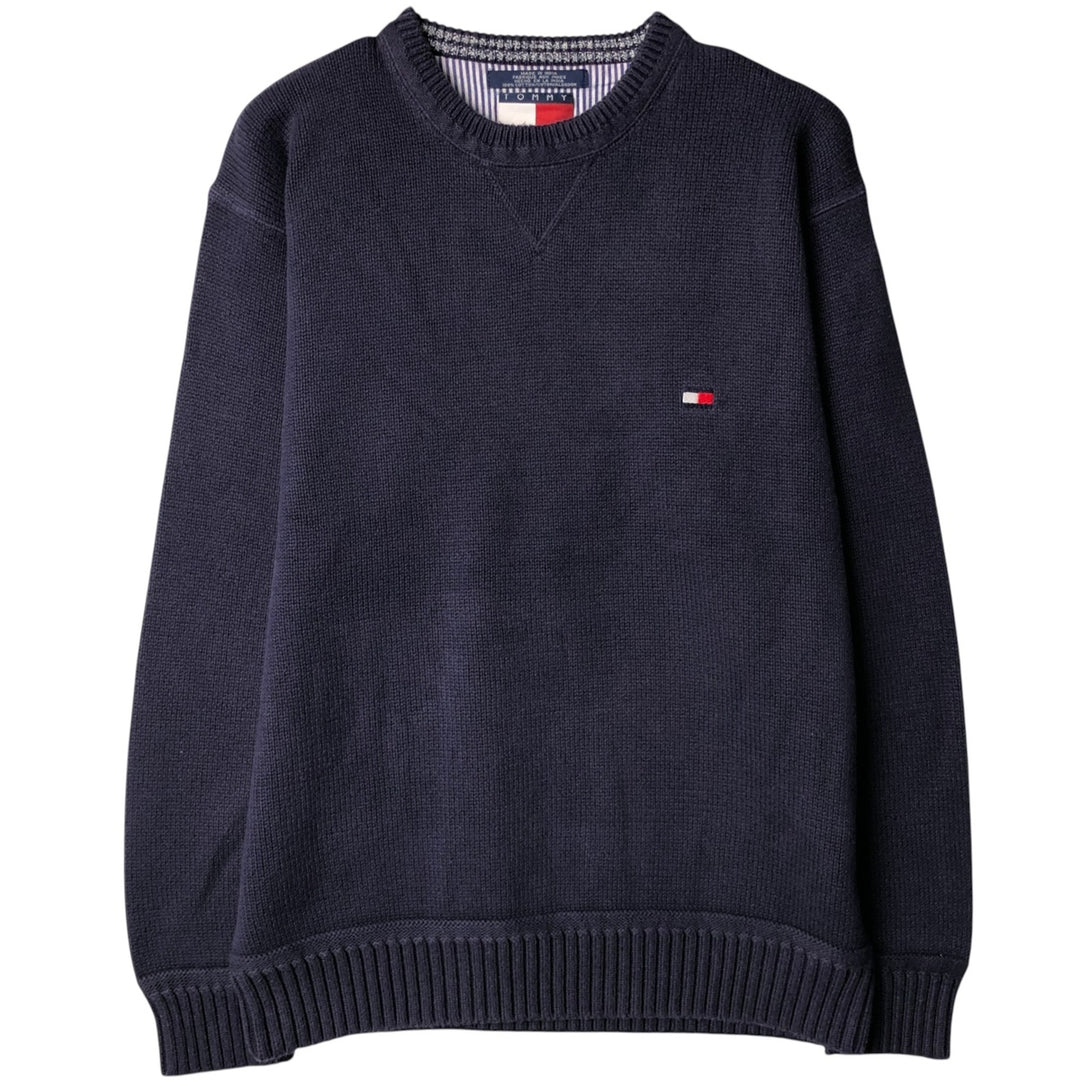 Vintage 90'S Tommy Hilfiger cotton knit sweater, size M, men's cotton navy blue type Vintage Second Hand