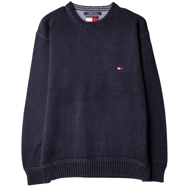 Vintage 90'S Tommy Hilfiger cotton knit sweater, size M, men's cotton navy blue type Vintage Second Hand
