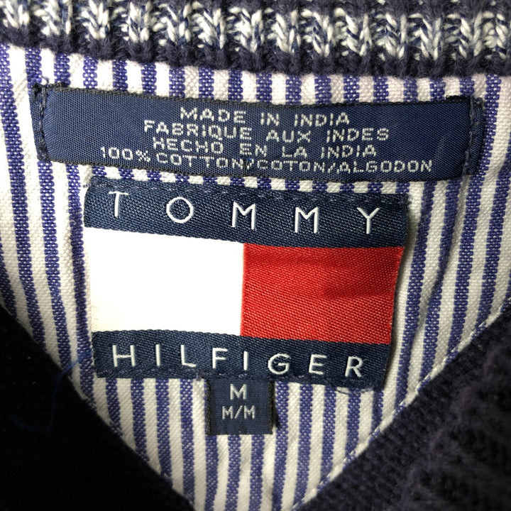 Vintage 90'S Tommy Hilfiger cotton knit sweater, size M, men's cotton navy blue type Vintage Second Hand