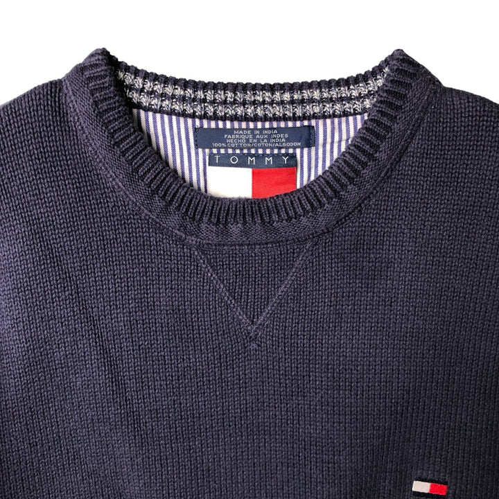Vintage 90'S Tommy Hilfiger cotton knit sweater, size M, men's cotton navy blue type Vintage Second Hand