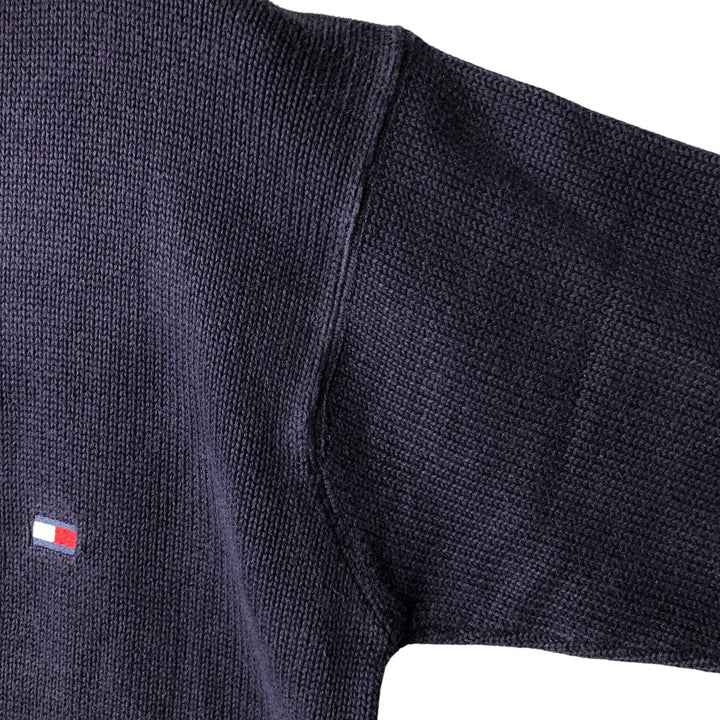 Vintage 90'S Tommy Hilfiger cotton knit sweater, size M, men's cotton navy blue type Vintage Second Hand