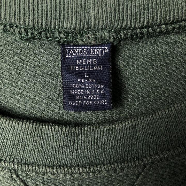 Vintage 80s-90'S Lands' End cotton knit sweater, made in the USA, size L, men's cotton green type Vintage Second Hand