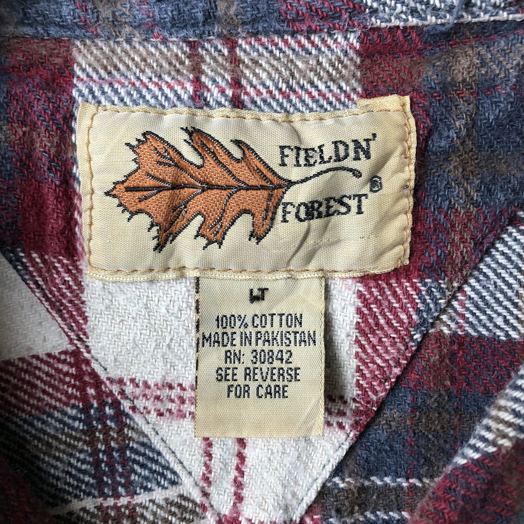 90'S - Vintage FIELDN FOREST Long Sleeve Flannel Check Shirt, Men's Size L cotton red type Vintage Second Hand