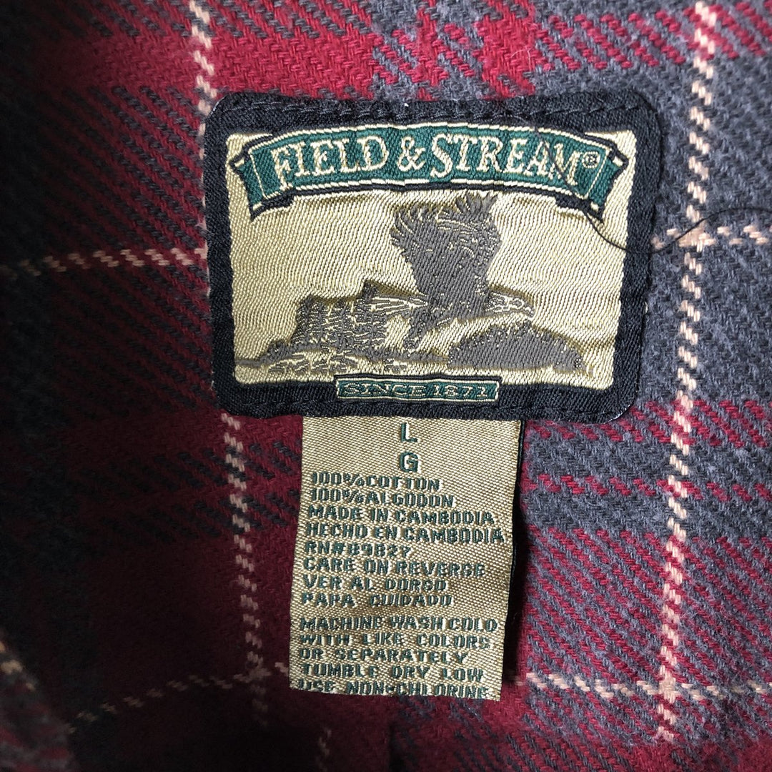 FIELD AND STREAM Long Sleeve Flannel Check Shirt, Men's Size L cotton red type Vintage Second Hand