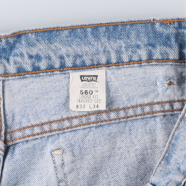 90'S Levi's 42560-0234 Loose Fit Tapered Leg Denim Pants, Made in USA, Men's Size 34 (Vintage) cotton Blue type light blue Vintage Second Hand