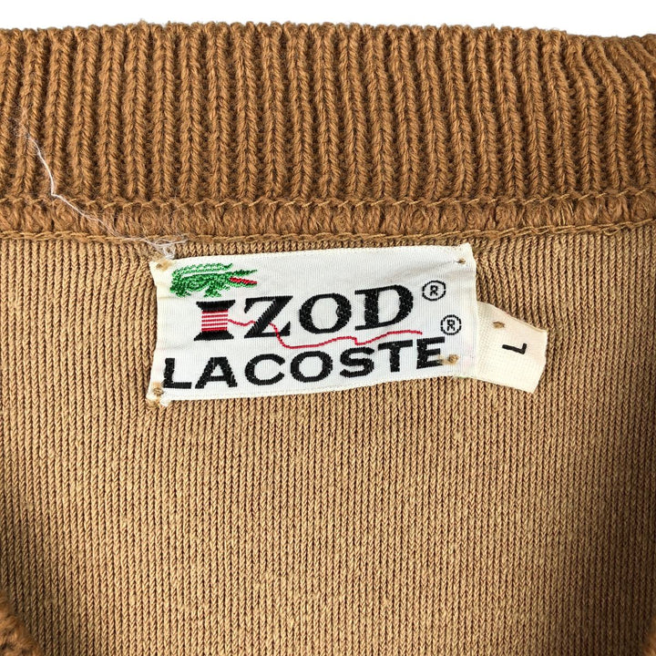 Vintage 1970'S Lacoste IZOD V-neck acrylic knit sweater, men's size L acrylic beige type brown Vintage Second Hand