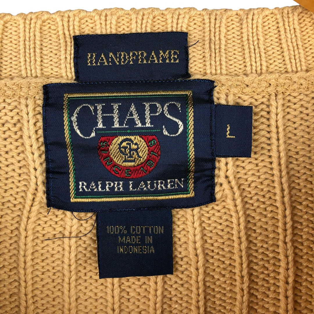 80'S Ralph Lauren CHAPS ribbed cotton knit sweater, men's size L, vintage cotton yellow type Vintage Second Hand