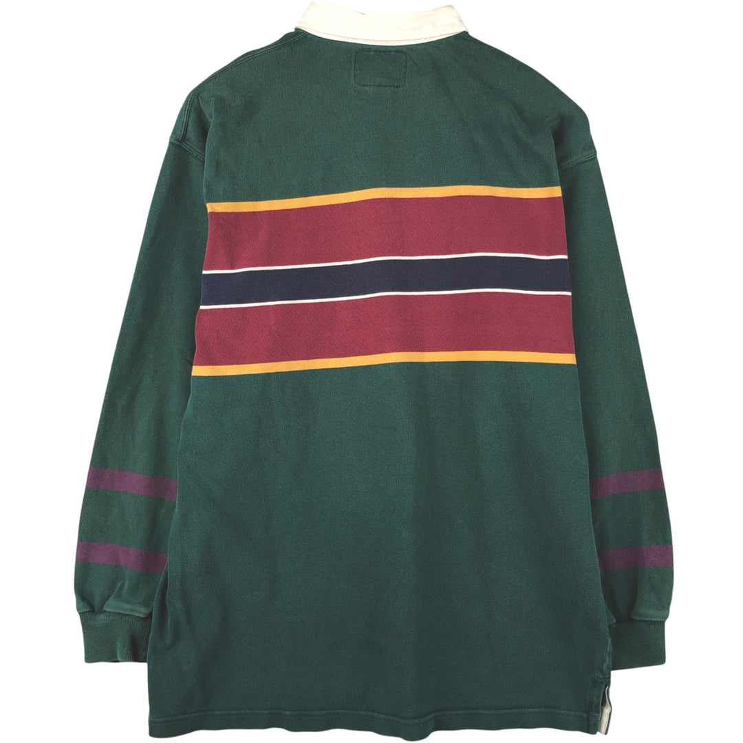 Lands' End Check Pattern Border Pattern Long Sleeve Rugby Shirt, Men's Size L cotton green type Vintage Second Hand