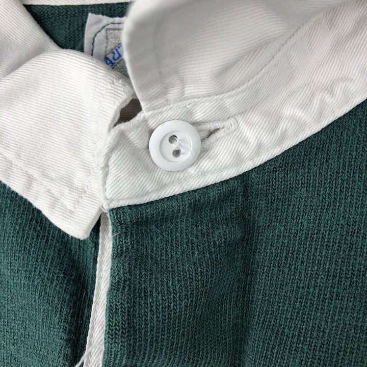 Lands' End Check Pattern Border Pattern Long Sleeve Rugby Shirt, Men's Size L cotton green type Vintage Second Hand
