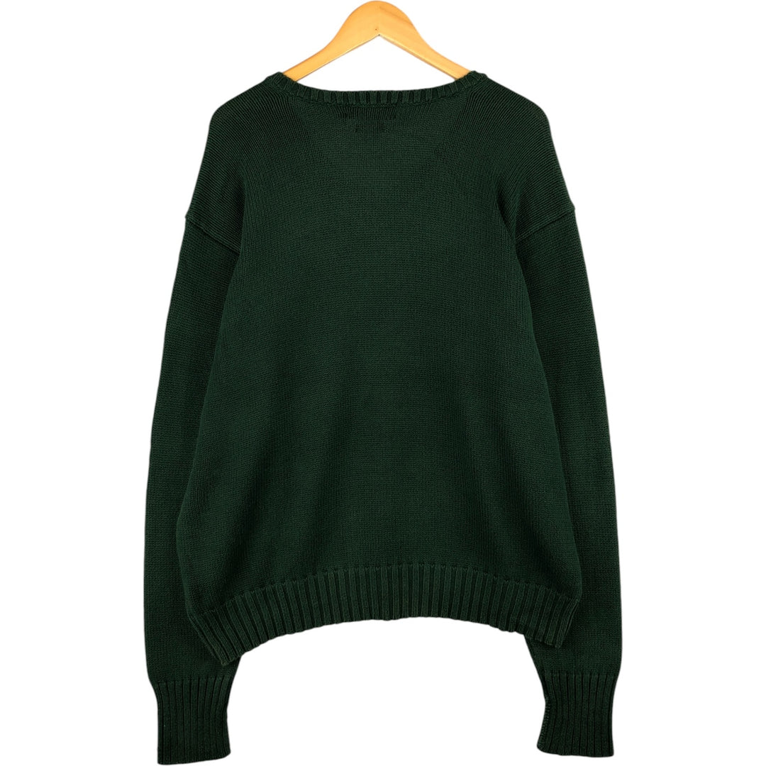 Ralph Lauren POLO by Ralph Lauren V-neck cotton knit sweater, men's size XXL cotton Green type dark green Vintage Second Hand