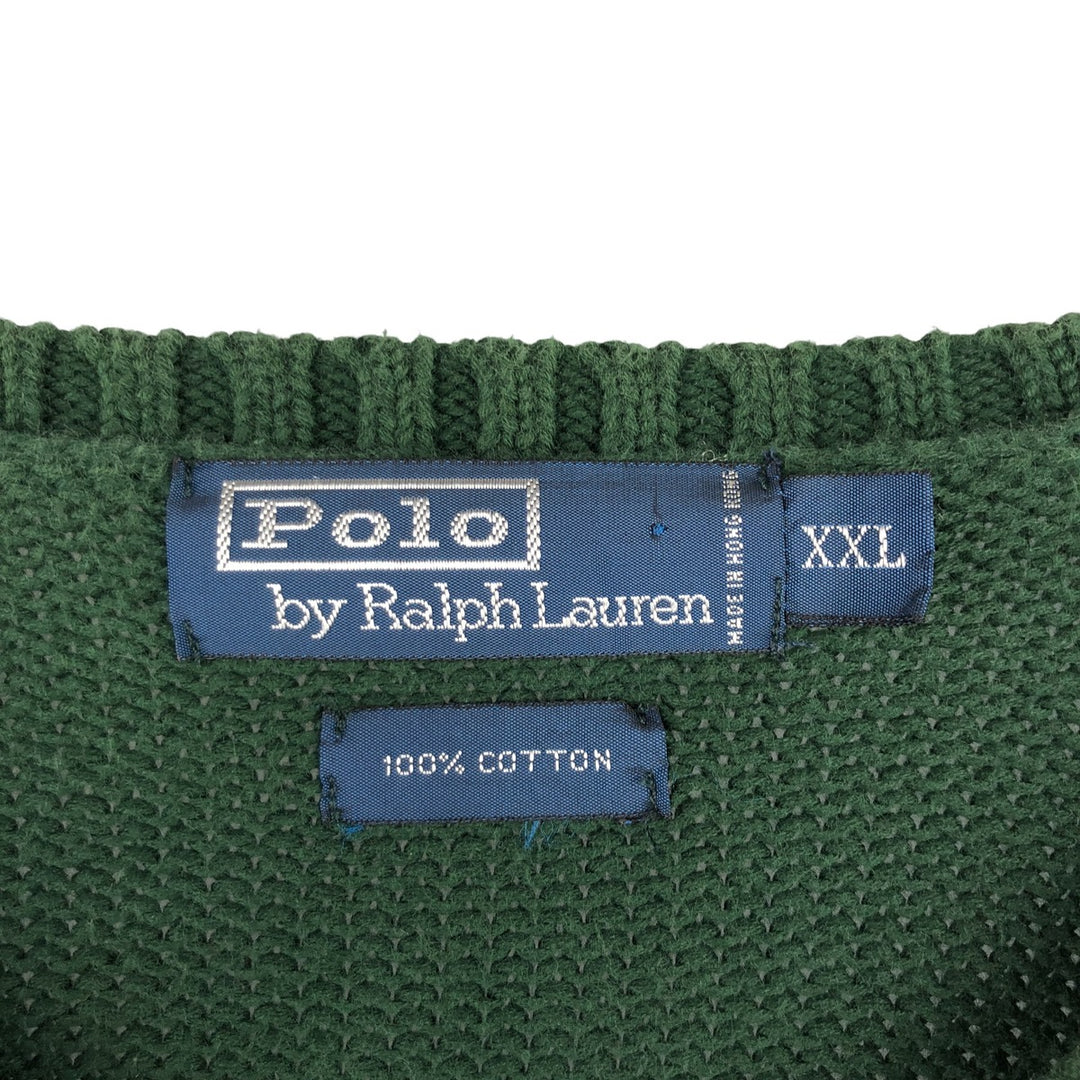 Ralph Lauren POLO by Ralph Lauren V-neck cotton knit sweater, men's size XXL cotton Green type dark green Vintage Second Hand