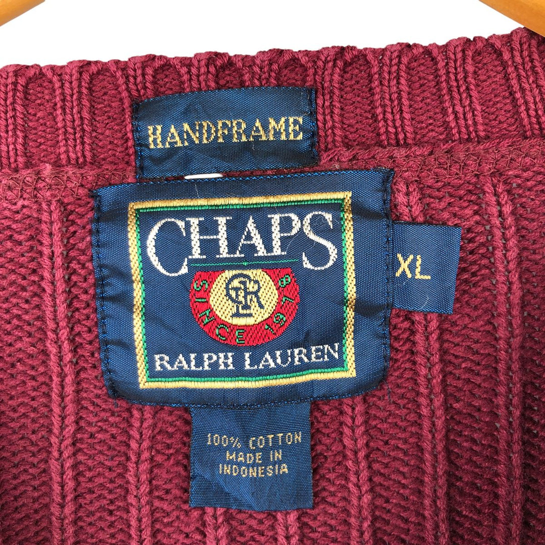 Ralph Lauren Chaps cable knit cotton sweater, men's size XL cotton red type reddish brown Vintage Second Hand