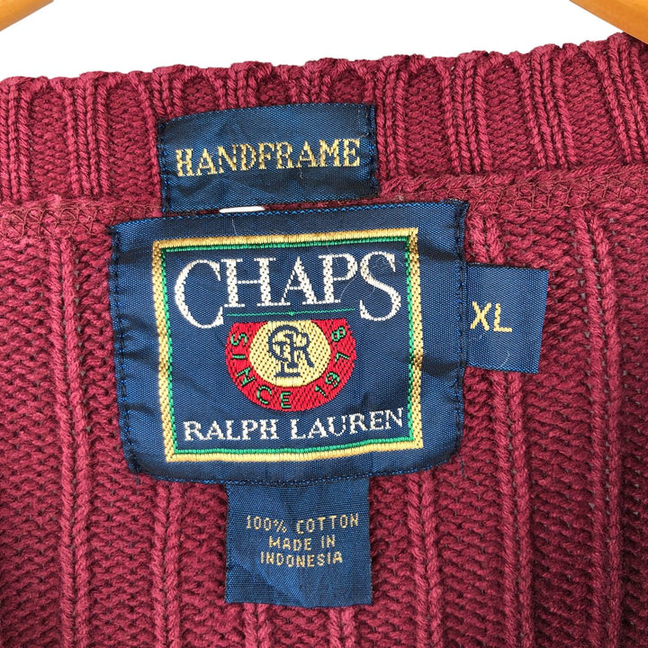 Ralph Lauren Chaps cable knit cotton sweater, men's size XL cotton red type reddish brown Vintage Second Hand