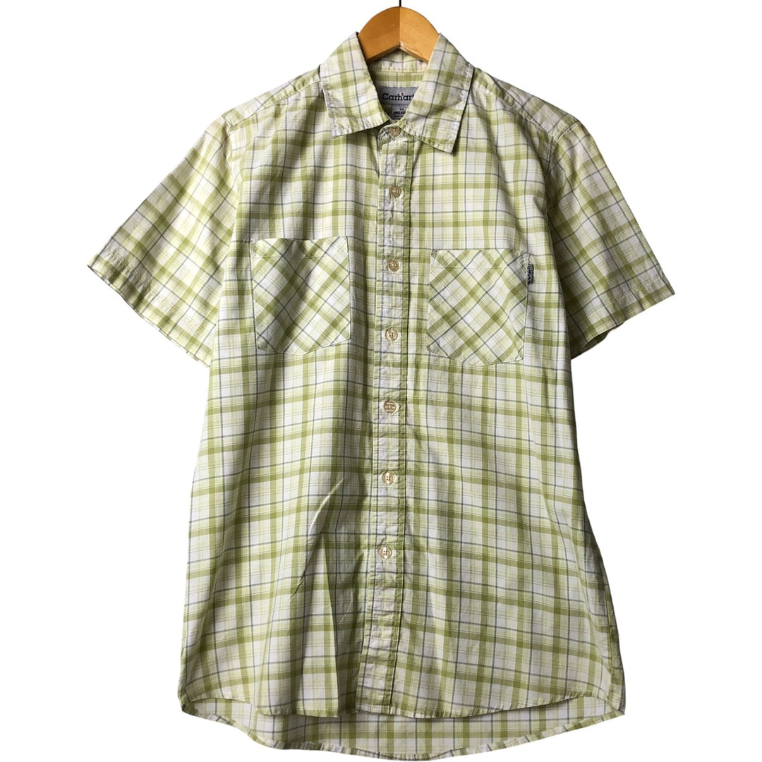 Carhartt Check Pattern Short Sleeve Work Shirt, Men's M cotton green type Vintage Second Hand
