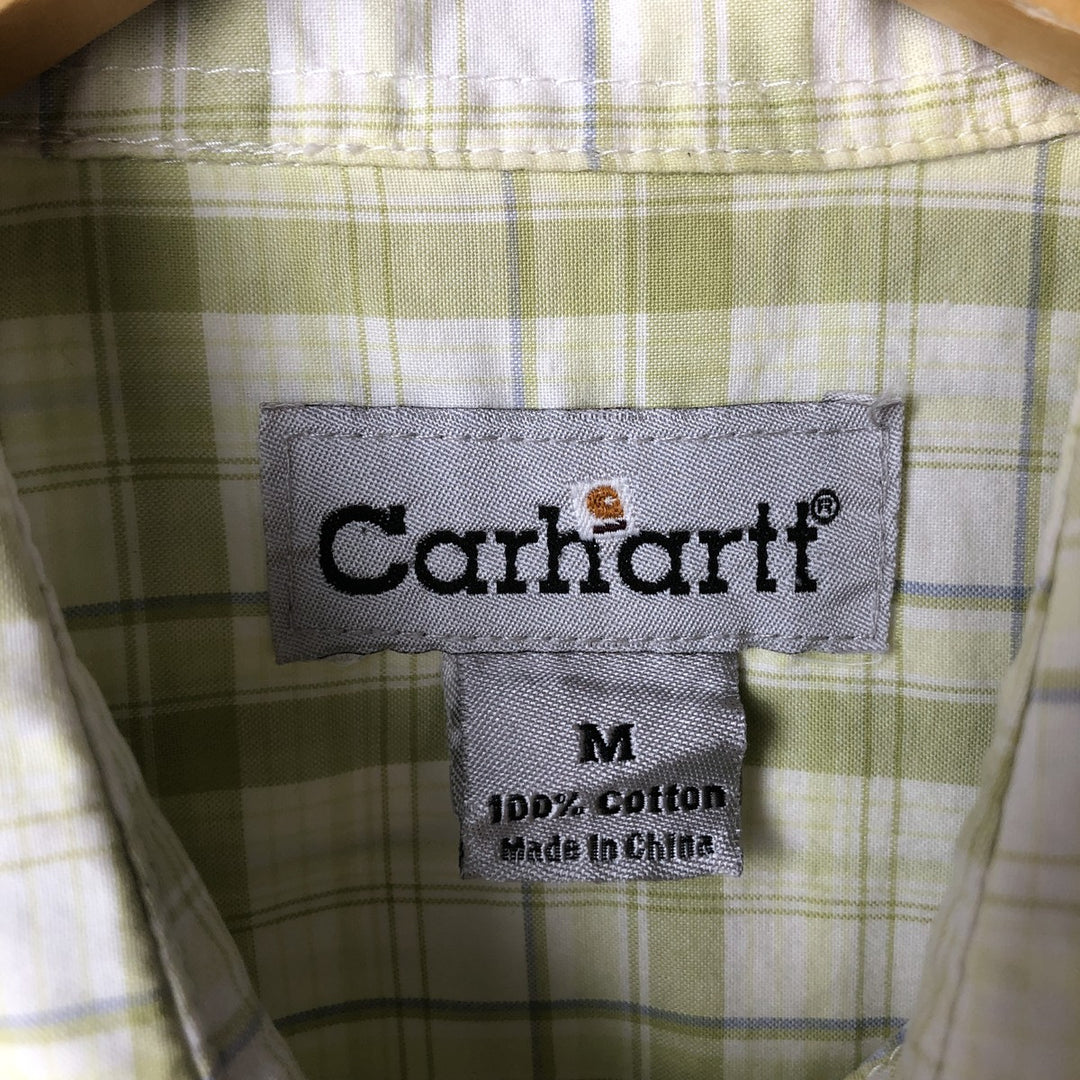 Carhartt Check Pattern Short Sleeve Work Shirt, Men's M cotton green type Vintage Second Hand