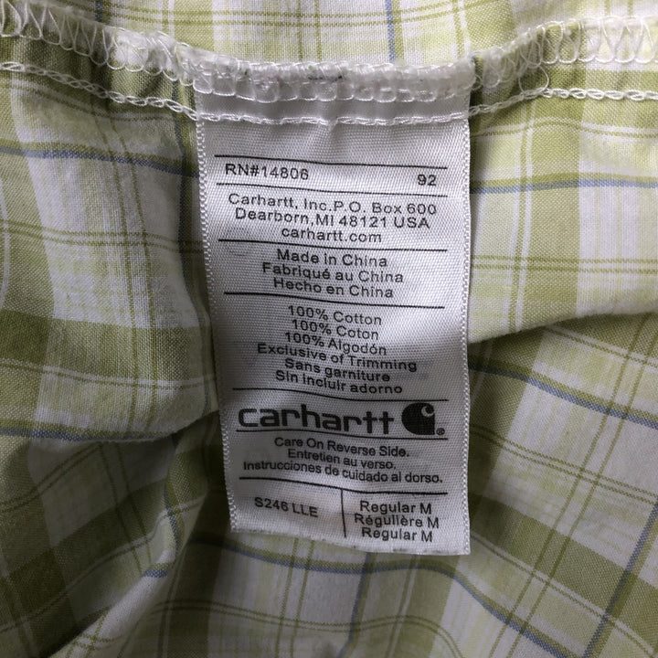 Carhartt Check Pattern Short Sleeve Work Shirt, Men's M cotton green type Vintage Second Hand