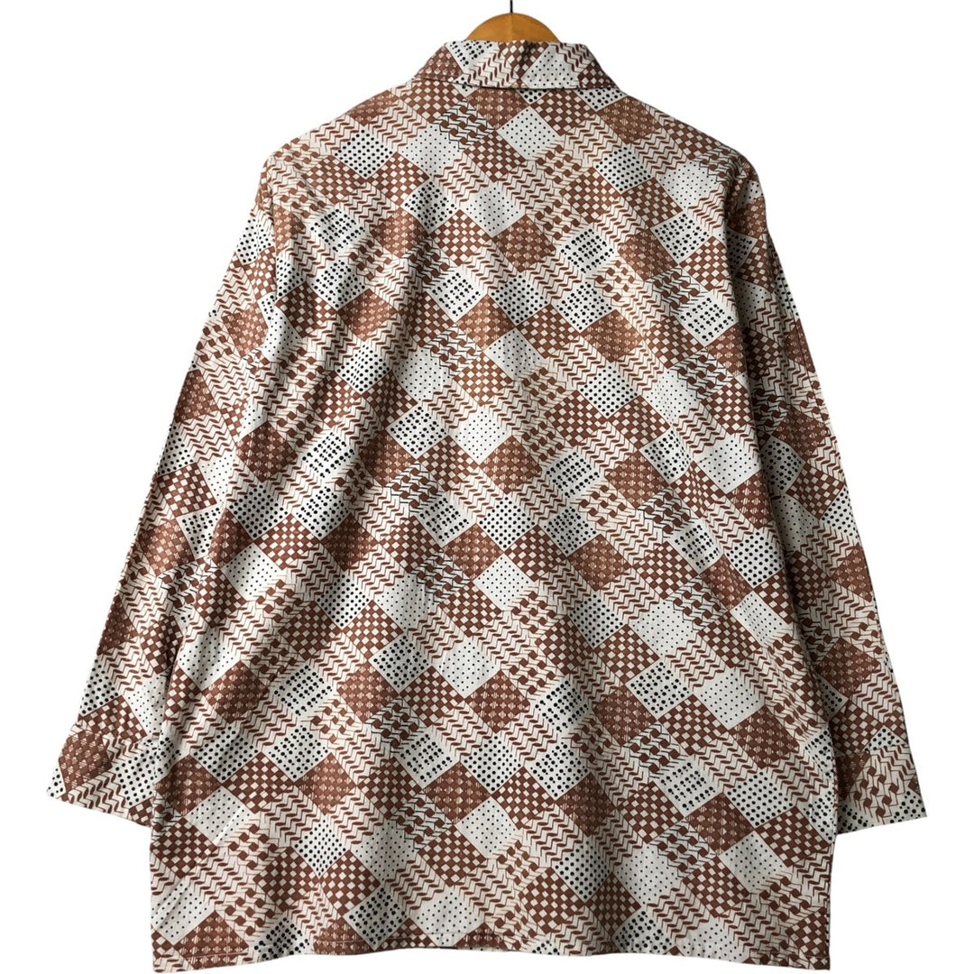 All-over geometric print long-sleeved box shirt, men's size L unclear white type Vintage Second Hand