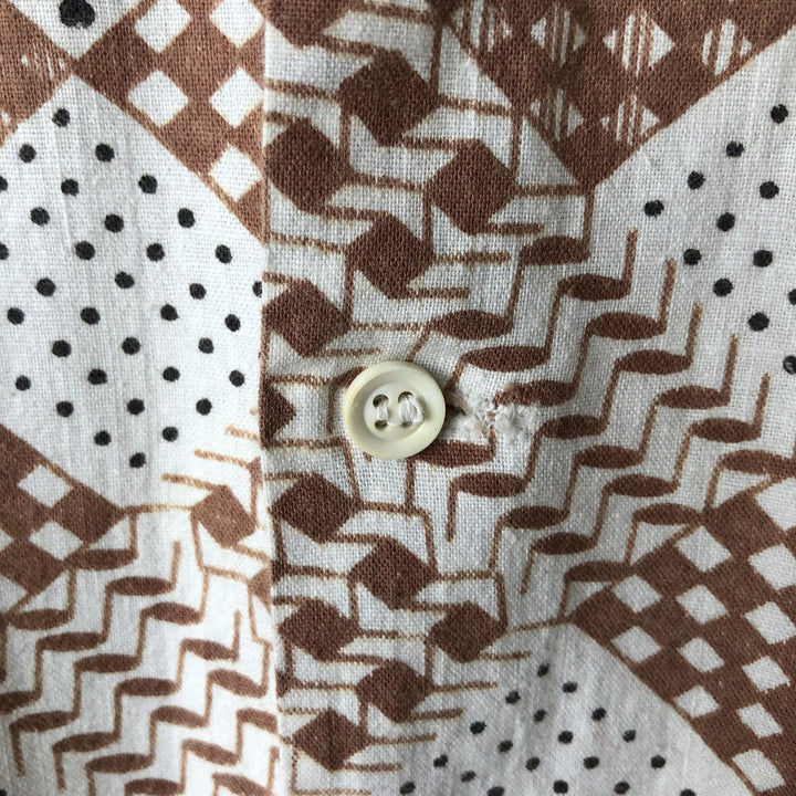 All-over geometric print long-sleeved box shirt, men's size L unclear white type Vintage Second Hand
