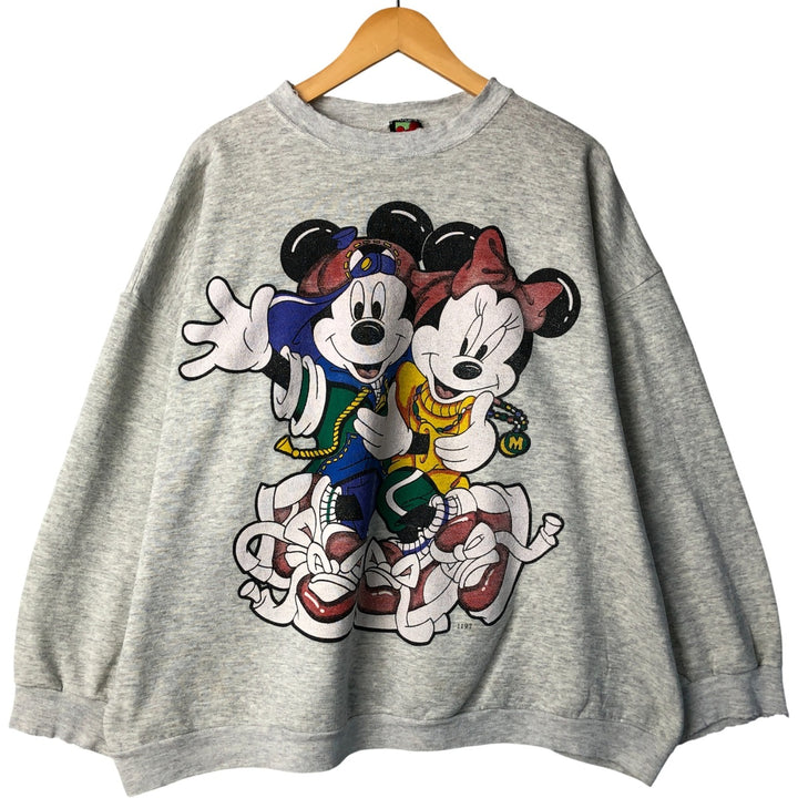 90'S Disney Mickey Mouse and Minnie Mouse Oversized Character Sweatshirt, Made in USA cotton gray type Vintage Second Hand