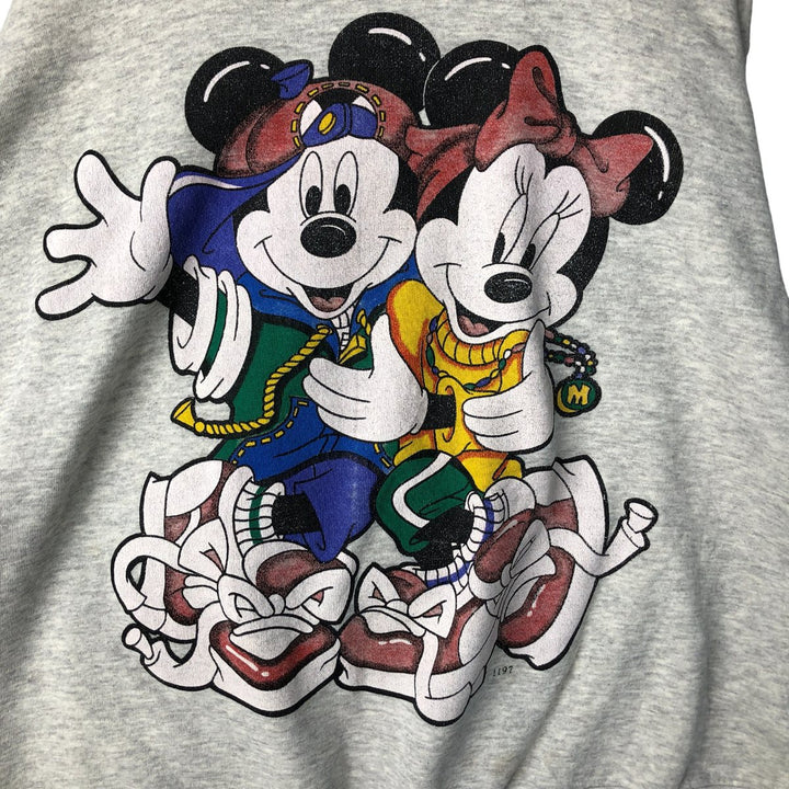90'S Disney Mickey Mouse and Minnie Mouse Oversized Character Sweatshirt, Made in USA cotton gray type Vintage Second Hand