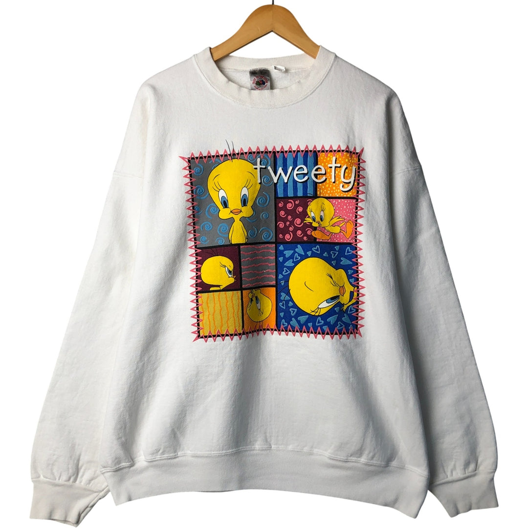 90'S Fruit of the Loom Looney Tunes Tweety Character Sweatshirt, Made in USA cotton white type Vintage Second Hand