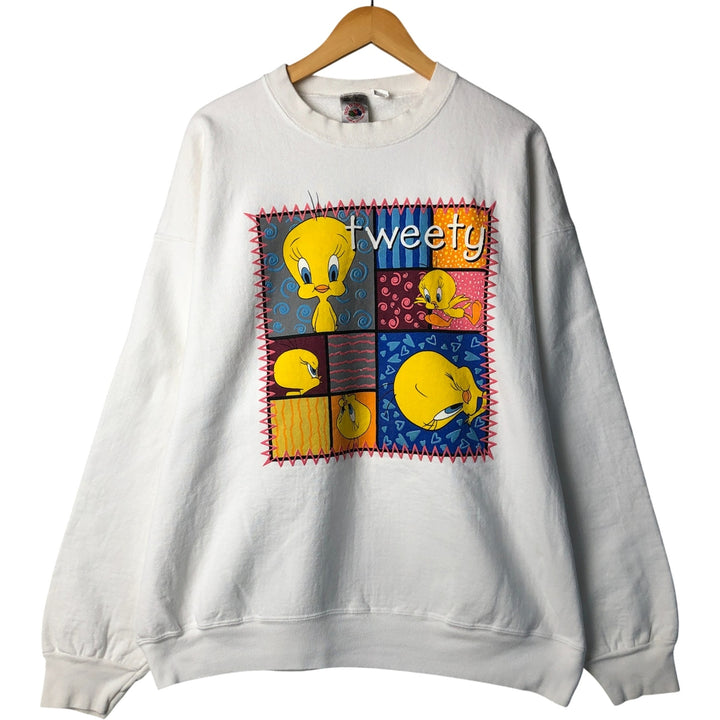90'S Fruit of the Loom Looney Tunes Tweety Character Sweatshirt, Made in USA cotton white type Vintage Second Hand