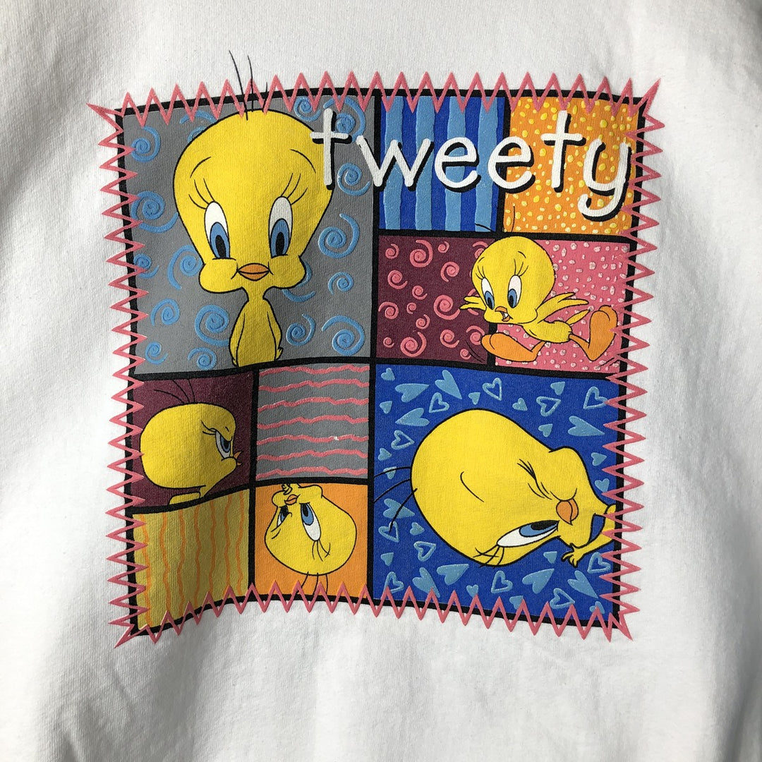 90'S Fruit of the Loom Looney Tunes Tweety Character Sweatshirt, Made in USA cotton white type Vintage Second Hand