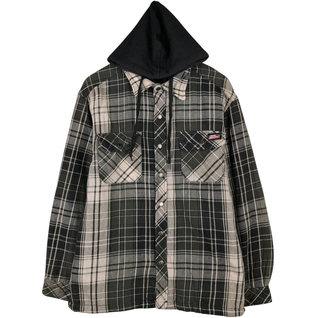 Dickies Long Sleeve Hooded Heavy Flannel Check Shirt Jacket, Men's Size L cotton black type Vintage Second Hand