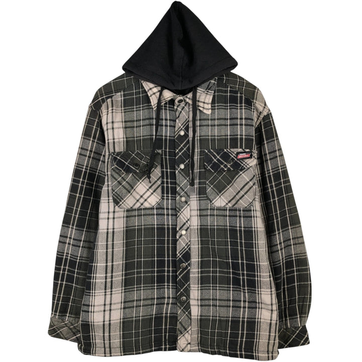 Dickies Long Sleeve Hooded Heavy Flannel Check Shirt Jacket, Men's Size L cotton black type Vintage Second Hand