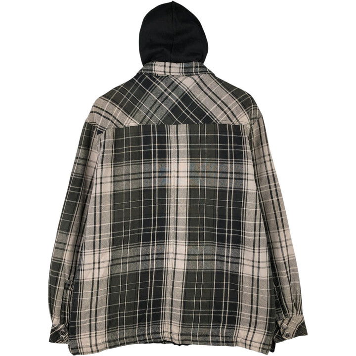 Dickies Long Sleeve Hooded Heavy Flannel Check Shirt Jacket, Men's Size L cotton black type Vintage Second Hand