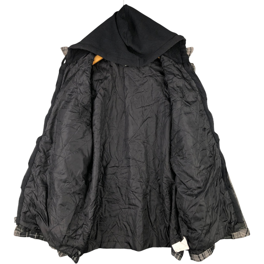 Dickies Long Sleeve Hooded Heavy Flannel Check Shirt Jacket, Men's Size L cotton black type Vintage Second Hand