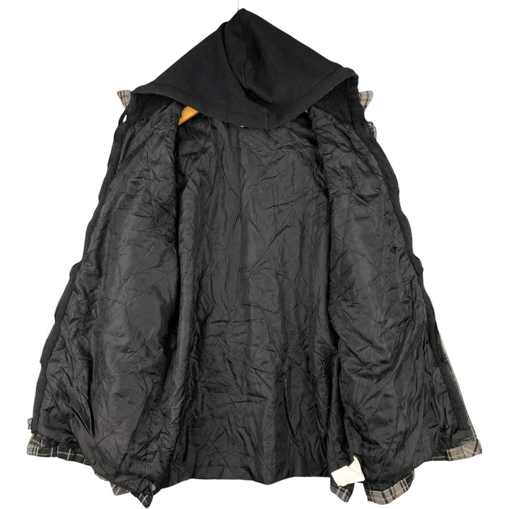 Dickies Long Sleeve Hooded Heavy Flannel Check Shirt Jacket, Men's Size L cotton black type Vintage Second Hand