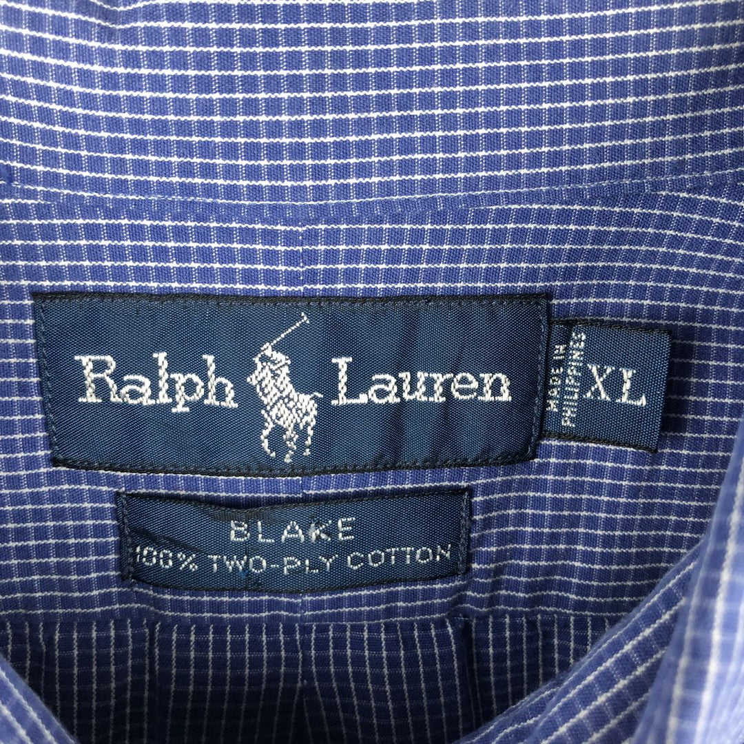 Ralph Lauren BLAKE long sleeve button down check shirt, men's XL size cotton blue type Vintage Second Hand