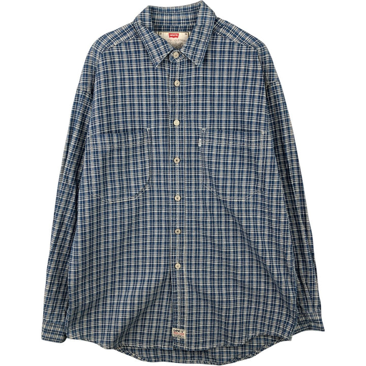 90'S Levi's Long Sleeve Flannel Check Shirt, Men's Medium, Vintage cotton Blue type light blue Vintage Second Hand