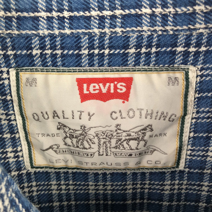 90'S Levi's Long Sleeve Flannel Check Shirt, Men's Medium, Vintage cotton Blue type light blue Vintage Second Hand